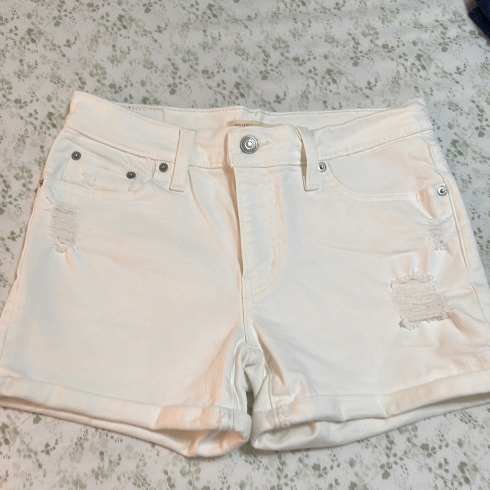 Levi's White Jean Shorts Distressed Raw Hem